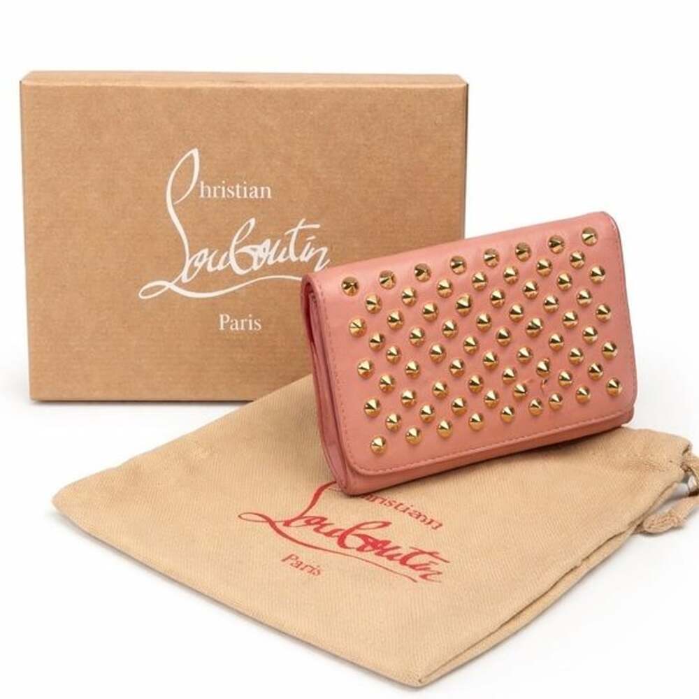 Christian Louboutin snap compact spike wallet pink full set inclusion